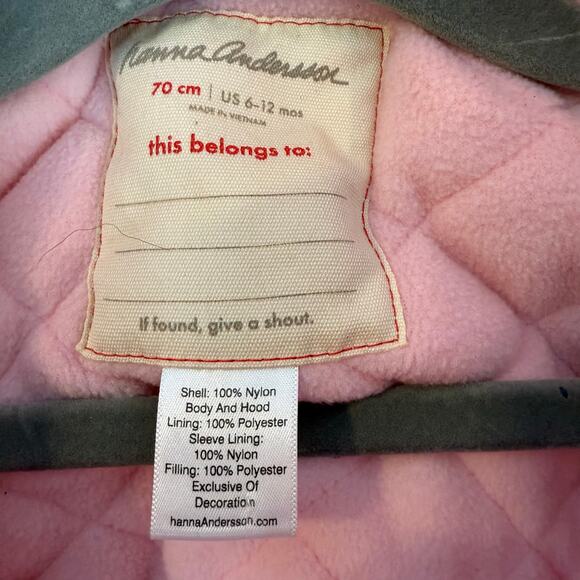 Hanna Andersson Pink Snowsuit Bunting Quilted Hood Baby Girl 6-12 Months - Picture 9 of 13